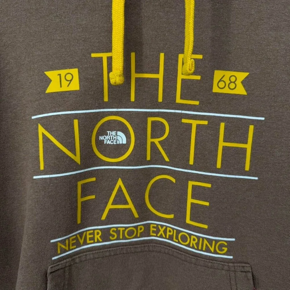 The North Face Men’s Hoodie Heather Brown Yellow Logo Size M